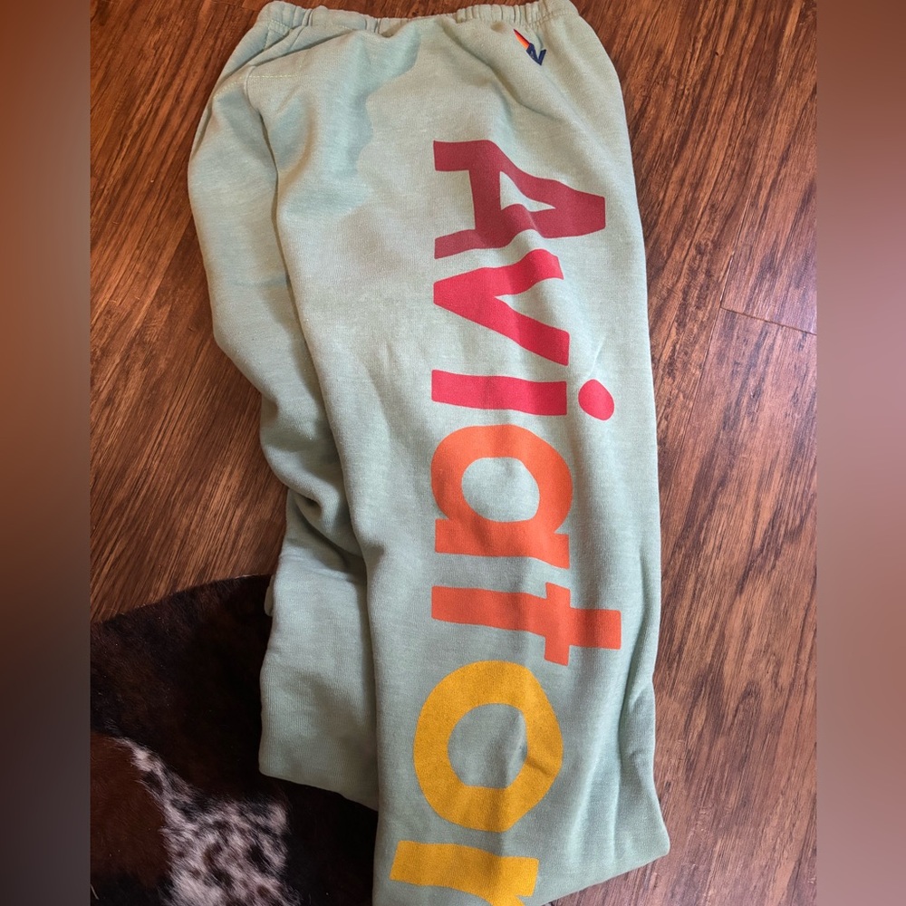 Aviator Nation joggers size small. green with multi color logo - Picture 2 of 5